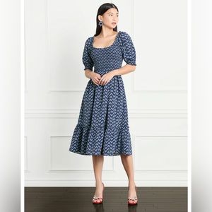 Hill House Louisa Nap Dress in Navy Posy Crepe
